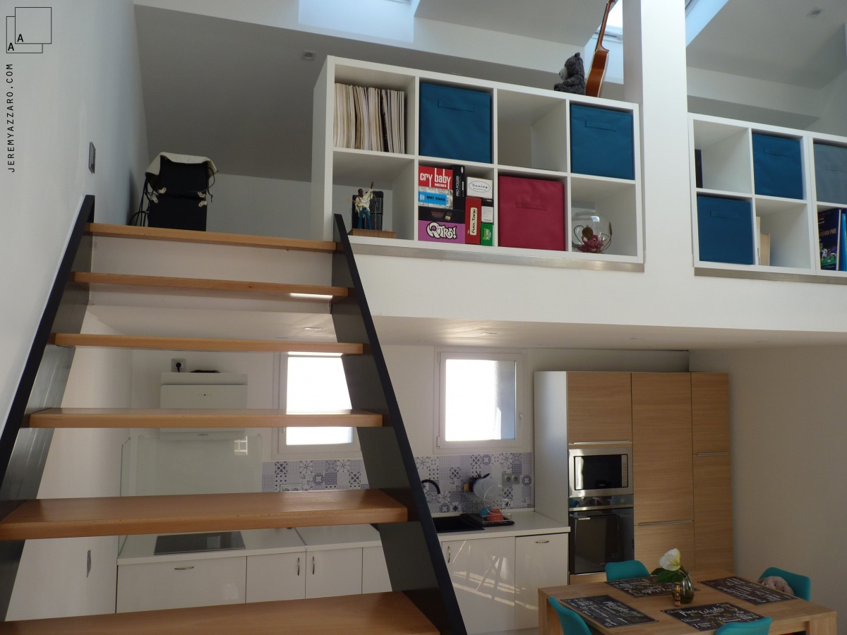 Cr�ation d�un triplex en maison de ville � de bas en haut � : renovation-creation-plancher-duplex-mezzanine-escalier-bois-azzaro-architecte-min
