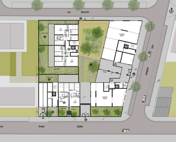 Concours-construction de 50 logements et commerces : rdc