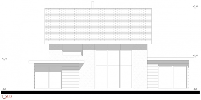 Projet d'une maison individuelle en bois, terre et paille : AE005 - PRO 10 - fa�ades sud