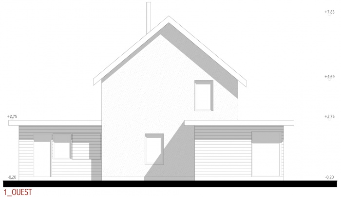 Projet d'une maison individuelle en bois, terre et paille : AE005 - PRO 10 - fa�ades ouest