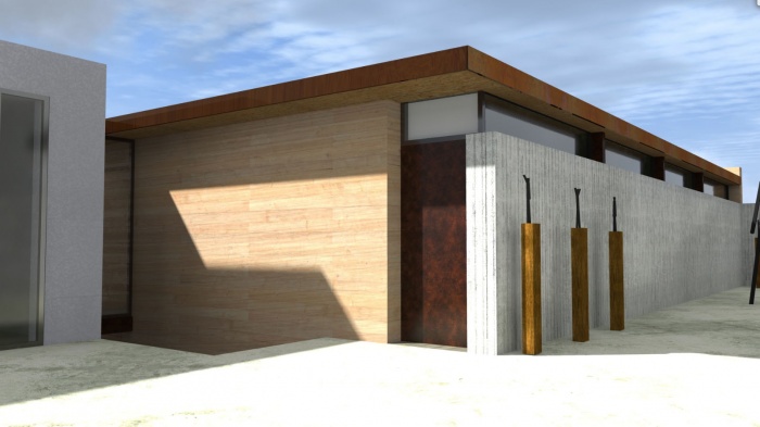 Cr�ation d'une maison contemporaine avec Atelier : entree-maison-contemporaine-ossature-bois-poutres-paca-jeremy-azzaro-architecte