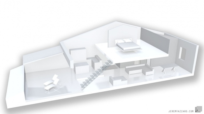 Sur�l�vation d'une Maison de Village : maquette-surelevation-maison-combles-loft-terrasse-tropezienne-azzaro-architecte