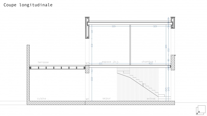 Sur�l�vation en ossature bois, greffe contemporaine : f-surelevation-ossature-bois-maison-contemporaine-marseille-coupe-longitudinale-jeremy-azzaro-architecte