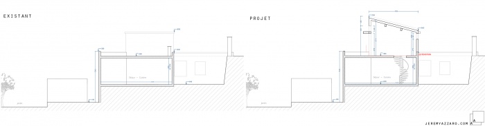 Sur�l�vation d'une maison pour la cr�ation d'une suite parentale : e-surelevation-extension-maison-villa-coupe-projet-jeremy-azzaro-architecte